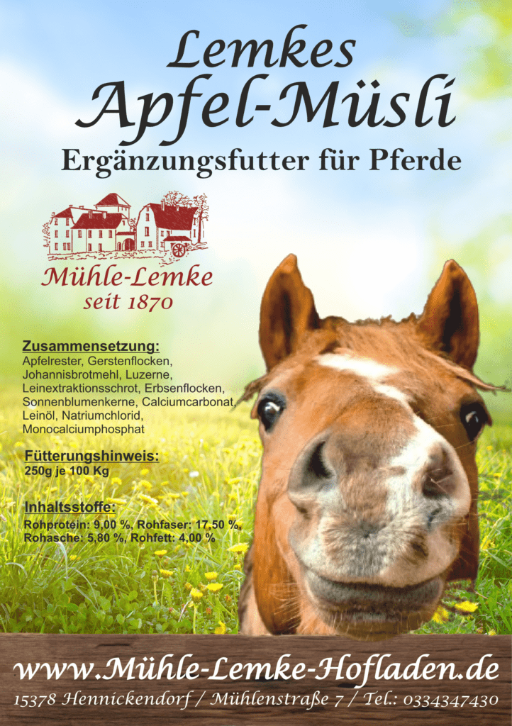 Apfelmüsli für Pferde mit fruchtigem Geschmack